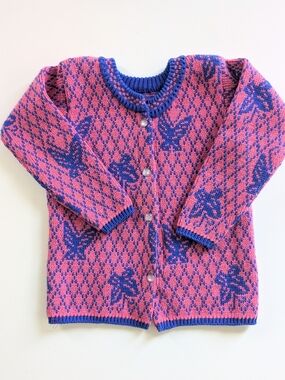 Nikita Vintage Kids Butterfly Knit Cardigan - Pink & Blue - Exc Condition